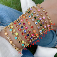 Bracelets de protection empilables en forme de cœur plaqué or 18 carats avec yeux turcs émaillés arc-en-ciel et cristaux CZ facettés