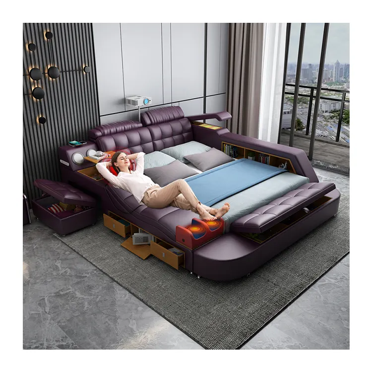 Роскошная Новая современная простая многофункциональная Массажная кровать с татами для спальни, Bluetooth, аудио, секс-отель, большая кровать с завода, оптовая продажа
