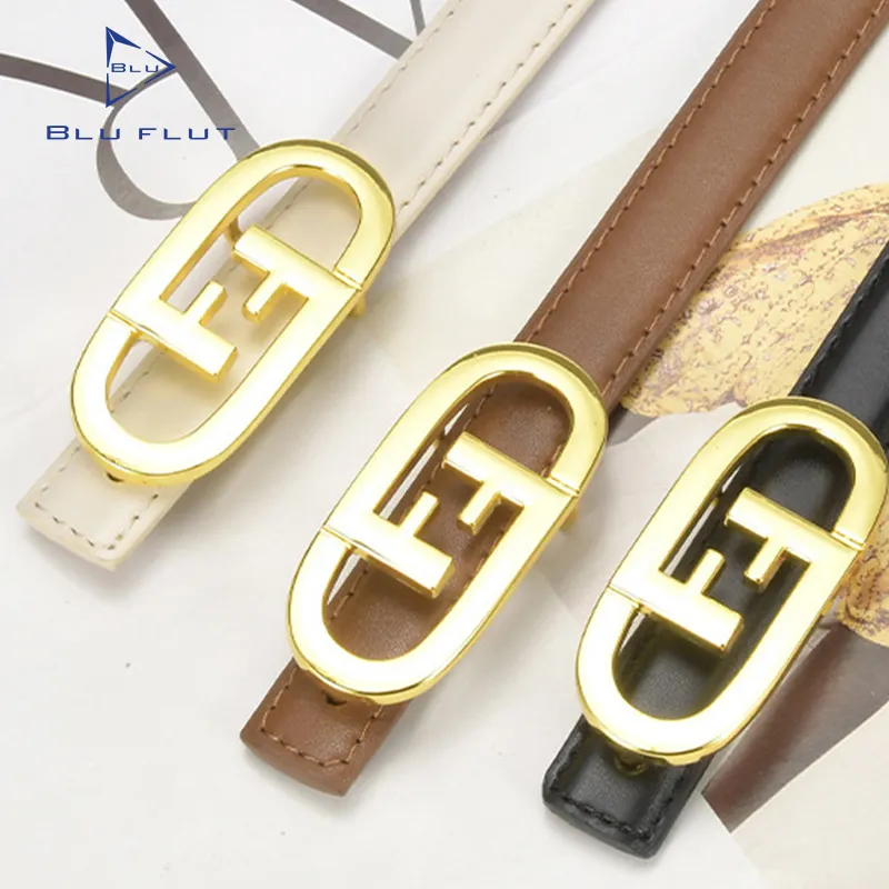 Blu Flut luxury leather belts custom logo alloy buckle belts for lady girls slim belt