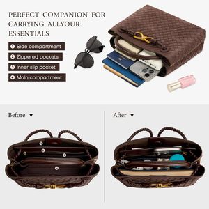 Borsa tote intrecciata da donna in pelle, borsa a tracolla di design con manico superiore, borsa da spiaggia estiva, resistente ai graffi e impermeabile - Product Image 4