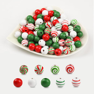 Christmas Wooden <b>Beads</b> <b>Set</b> Round Candy Pattern For Jewelry Making DIY Decoration 8mm Xd2024 - Product Image 5