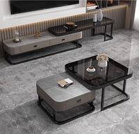 Table Basse de Salon Moderne en Marbre avec Rangement Durable, Design Élégant et Fonctionnel
