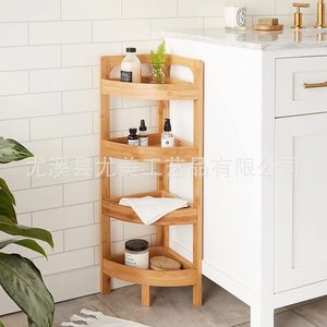 Estante triangular de bambú, tipo de cuatro niveles para colocar en el suelo, adecuado para uso doméstico, estantería de esquina para sala de estar, estantería de esquina para baño - Product Image 4