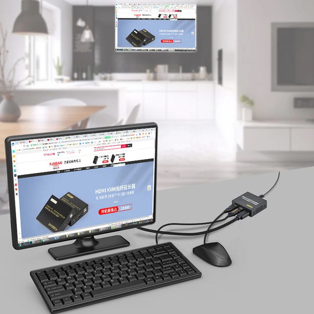Fjgear Factory Price Usb Kvm Extender Plug and Play Over Ip Fiber hdmi Kvm Extender 50m With Ip IR up to 4K