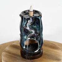 Brûleur d'encens à refoulement en céramique motif bambou - Encensoir cascade zen fait main pour la décoration de la maison, du bureau et comme cadeau