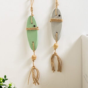 Mediterranean Style Oval Wood <b>Wall</b> Hanging <b>Decor</b> Green And Gray With Rope Tassel Home <b>Decor</b> - Product Image 1