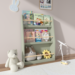 Libreria a 3 livelli per bambini, colore verde salvia, scaffale porta libri per camera da letto, sala giochi, aula scolastica, organizzazione e stoccaggio - Product Image 6