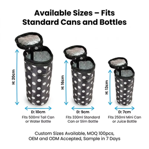 <span class=keywords><strong>Manchon</strong></span> isotherme personnalisé OEM en polyester à pois pour bouteille unique, doublure en aluminium, garde au frais pour la plage, les fêtes et les voyages - Product Image 4