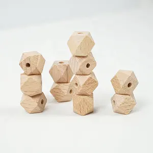 Natürliche unvollendete Holz Baby kaubare Holz Zahnen Sechseck geometrische Perlen