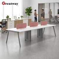 Poste de travail modulaire haut de gamme pour personnel, mobilier de bureau commercial, bureau-banc 6 places avec écran en tissu et chemin de câbles