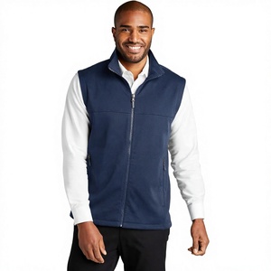 Chaleco de Lona Azul Marino para Hombre con Cierre y Cuello Alto, Ropa Exterior Casual de Otoño, 100% Poliéster, Transpirable, Ecológico, Resistente al Viento, Color Sólido - Product Image 4