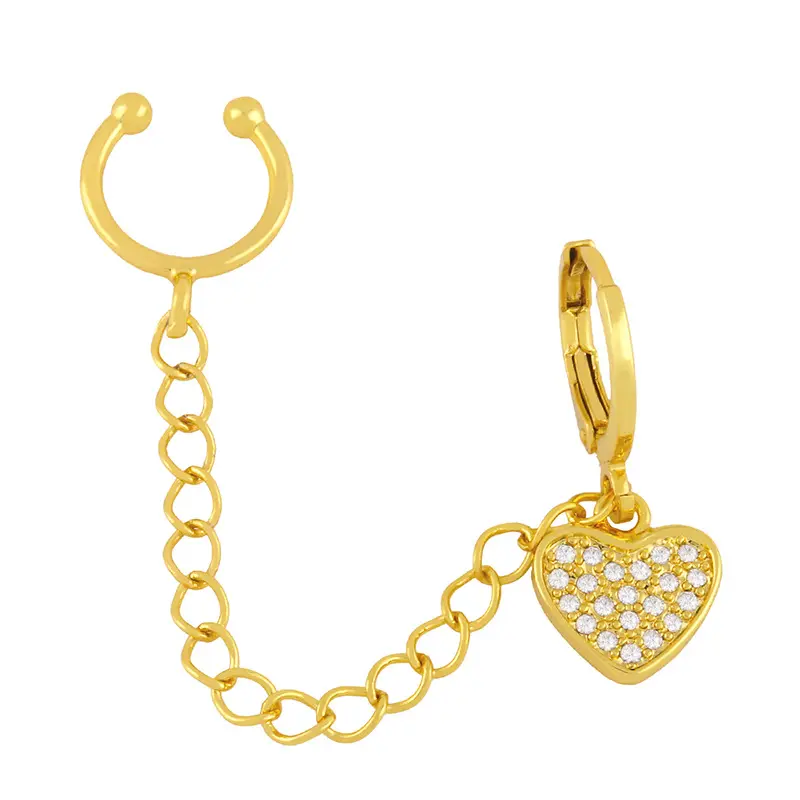 ER-443 2021 Wholesale Fashion Earring Inspired CZ Zircon mk Studded Women Fancy Gold Heart Moon Lock Key Clip On Earrings