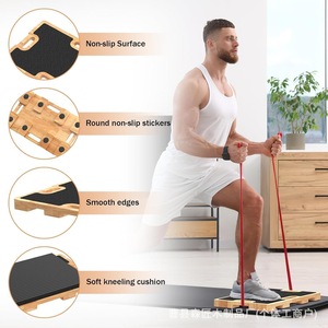 Wooden foot pedal fitness resistance <b>band</b>, non-slip <b>exercise</b> board for strength training, stretching, and balance. - Product Image 2
