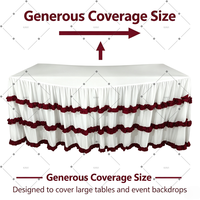 Nappe de table vintage en satin coloré à volants en dentelle, motif gâteau, rouge et blanc, pour fêtes, mariages, buffets de desserts