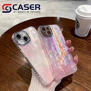 Custodia per telefono cellulare con pellicola di lusso colorata a conchiglia lucida per iPhone 15 e 14 simpatici tulipani con Design a forma di tulipano - Product Image 3