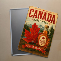 Plaque Métallique Rétro Vintage Canada Feuille d'Érable Élan Forêt Sauvage, Décoration Murale pour Cabane et Maison de Lac, Art Mural, Panneau Métallique