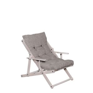 Fauteuil relaxant supérieur blanc aniline, pliable manuellement, avec pieds sabre en bois, pour usage intérieur/extérieur, salon, cuisine, villa - Product Image 3