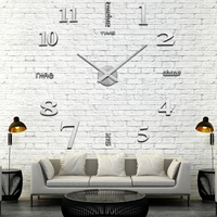 Horloge Murale 3D Moderne sans Cadre, Grande Montre Vintage en Métal, Art Bricolage pour Décoration Murale Maison, Autocollant Horloge