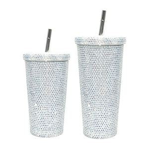 Custom 500ml 750ml Vacuum Insulated Stainless Steel Diamond for Bling Rhinestone Gift Cup Tumbler <b>with</b> Lid <b>Straw</b> Gym - Product Image 1