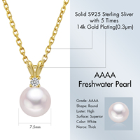 Pendentif en argent sterling 925 avec perle, chaîne en or vermeil 14 carats, perle d'eau douce naturelle, collier simple réglable en perle