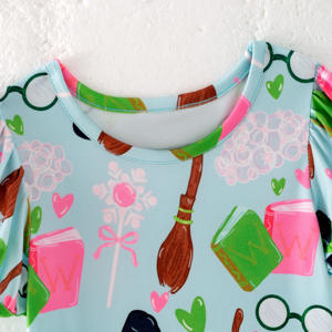Per bambini <span class=keywords><strong>e</strong></span> bambine vestito estivo latte di seta morbido elasticizzato corto con maniche a sbuffo <span class=keywords><strong>stampa</strong></span> strega al ginocchio per bambini ODM fornitura - Product Image 4