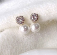 Goldene Perlen-Ohrhänger aus 925 Silber mit 12-14 mm Zirkonia und Cremefarbenen Süßwasserperlen, Luxuriöses Formelles Damenschmuck-Set mit Geschenkbox
