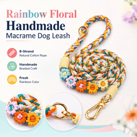 Laisse pour chien en corde de coton tressée à la main, motif floral arc-en-ciel, durable et élégante, pour chiens de petite, moyenne et grande taille, pour la promenade quotidienne