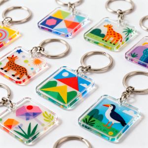Custom Acrylic Epoxy Keychains with UV Printed Logo for Gift & Promotional Use