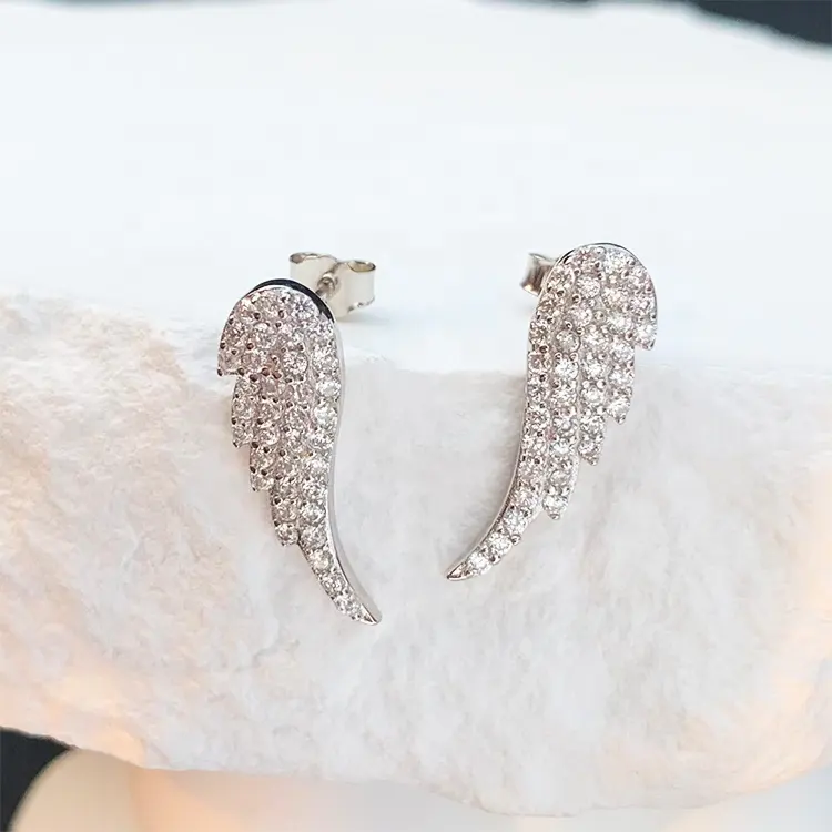 Anting-anting sayap malaikat mewah 925 perak murni perhiasan halus berlapis Rhodium dengan zirkon kubik 5A untuk wanita