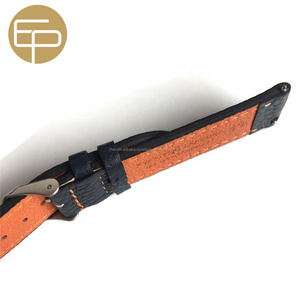 personnalisé bleu marine doux veau véritable bracelet de montre en cuir avec doublure orange 14 16 18 20 22 24 26mm - Product Image 6