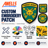 Patch Kustom untuk Pakaian Desain Perisai Rubah Hutan dengan Spanduk dan Chevron Kuning untuk Hoodie dan Rompi AWELLS
