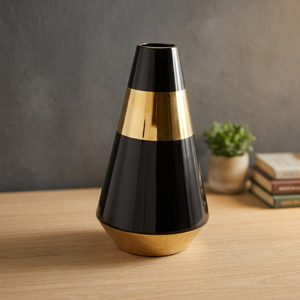 Vase de table à fleurs en métal concave en laiton noir et or AK pour la décoration intérieure - Product Image 1
