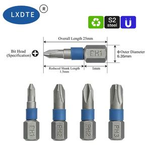 Jeu de 3 embouts de tournevis magnétiques LXD Industrial PH1 PH2 <span class=keywords><strong>PH3</strong></span> 25 mm en acier S2, oxyde noir, résistant à l'usure, anti-rouille, OEM/ODM - Product Image 1