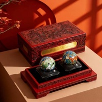 Boule de Baoding traditionnelle en cuivre naturel, motif Cerf et Grue Tongchun, saine, faite à la main, exquise, sonore, ensemble cadeau haut de gamme