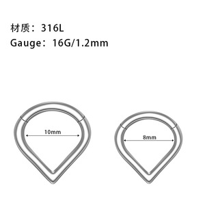 Water <b>Drop</b> Hinged Rings 316L Stainless Steel | Hypoallergenic Nose Septum Ear Piercing Jewelry 8mm 10mm - Product Image 2