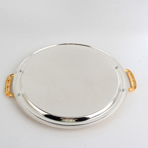 Luxury Serving Tray Set with <b>Gold</b> Handles & Braided <b>Rim</b>, Decorative Round Serving <b>Platter</b> for Home, Hotel, Wedding Decor - Product Image 6