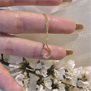 Teardrop Hollow Diamond Necklace Gold Pave Setting Collarbone Chain Pendant For Women Gift Jewelry - Product Image 1