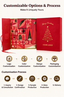 Emballage de l'avent pliable rouge, 24 compartiments, impression dorée, ruban en satin, boîte cadeau de calendrier de l'avent réutilisable pour les fêtes