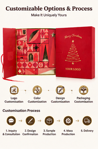Caja de Regalo de Adviento Roja Plegable con 24 Compartimentos, Impresión en Dorado y Cinta de Satén, Reutilizable para Calendario de Adviento Navideño - Product Image 6