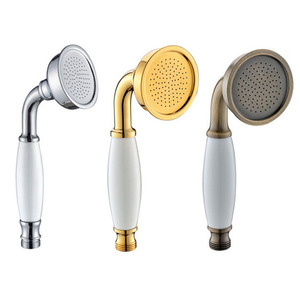 Pommeau de douche victorien en titane doré avec ensemble de tuyaux pour salle de bain pommeau de douche à main téléphonique traditionnel en laiton et céramique - Product Image 1