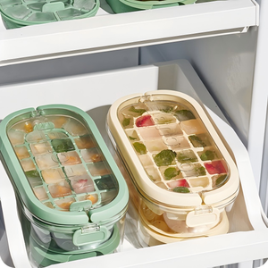 ถาดทำน้ำแข็งแบบถอดง่ายพร้อมฝาปิด ถังเก็บ และที่ตักน้ำแข็ง แพ็ค 2 ชิ้น ถาดทำน้ำแข็งพลาสติกแบบซ้อนได้ สำหรับเครื่องดื่ม - Product Image 5