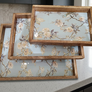 UNIQUE CRAFT INDIA UCI-037 Bohemian Floral Design Wood Resin Abstract Rectangle Tabletop Vase Multi-piece Set for Birthday - Product Image 1