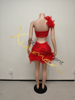 Ocstrade Pronto per la Spedizione - Contattaci Prima dell'Ordine, Abito Elegante da Sera Corto Aderente con Strass Rossi Personalizzato per Donne e Signore