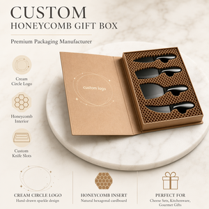 Eco-Friendly Kraft Honeycomb <strong>Gift</strong> Box with Gold Foil Book-Style Packaging for <strong>Cheese</strong> Knife Cutlery Set - Product Image 1