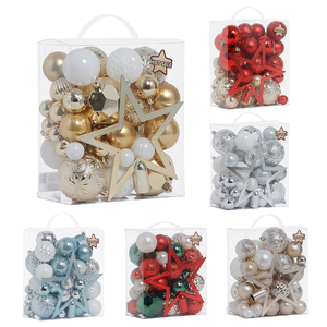 Ensemble <span class=keywords><strong>de</strong></span> 50 boules <span class=keywords><strong>de</strong></span> Noël, étoile <span class=keywords><strong>de</strong></span> sommet d'arbre, 5 tailles (8/6/5/4/3 cm), finitions variées, incassables, décorations pour sapin <span class=keywords><strong>de</strong></span> Noël, boîte cadeau - Product Image 1
