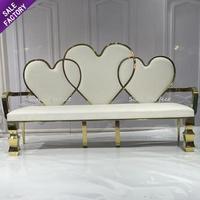Nouveauté, canapé de luxe doré pour événements, mariages, fêtes, trônes, chaises pour la mariée et le marié, canapé en acier inoxydable doré avec dossier en forme de cœur