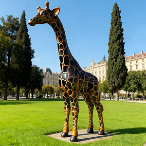 Sculpture de <span class=keywords><strong>girafe</strong></span> grandeur nature en résine de fibre de verre décorative d'extérieur, impression numérique, couleurs et logo personnalisables pour jardin - Product Image 6