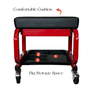 Tabouret de mécanicien avec roues, siège rembourré avec 1 tiroir, tabouret roulant, boîte à outils pour garage et atelier - Product Image 5