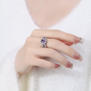 Expédition 24H en stock – Nouveauté : Bagues ou alliances en laiton plaqué argent avec zircon violet exquis pour femme, style chrétien - Product Image 4