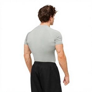 Men's Grey Short Sleeve Compression <b>Shirt</b> Slim Fit Quick Dry Sporty O-Neck Knitted <b>Polyester</b> <b>T</b>-<b>Shirt</b> - Product Image 5